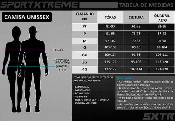 TABELA CAMISA UNISSEX tabela tamanho masculino sxtr
