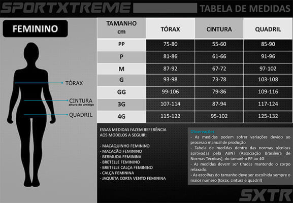 TABELA MEDIDAS FEMININO TABELA MEDIDAS FEMININO